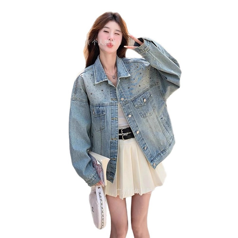 美式高街复古牛仔外套女2025春秋新款设计感小众百搭宽松夹克上衣|undefined