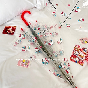 Authentic Hellokitty Umbrella Female Cute Girly Heart Cartoon High-Looking Student Transparent Long-Handled Umbrella