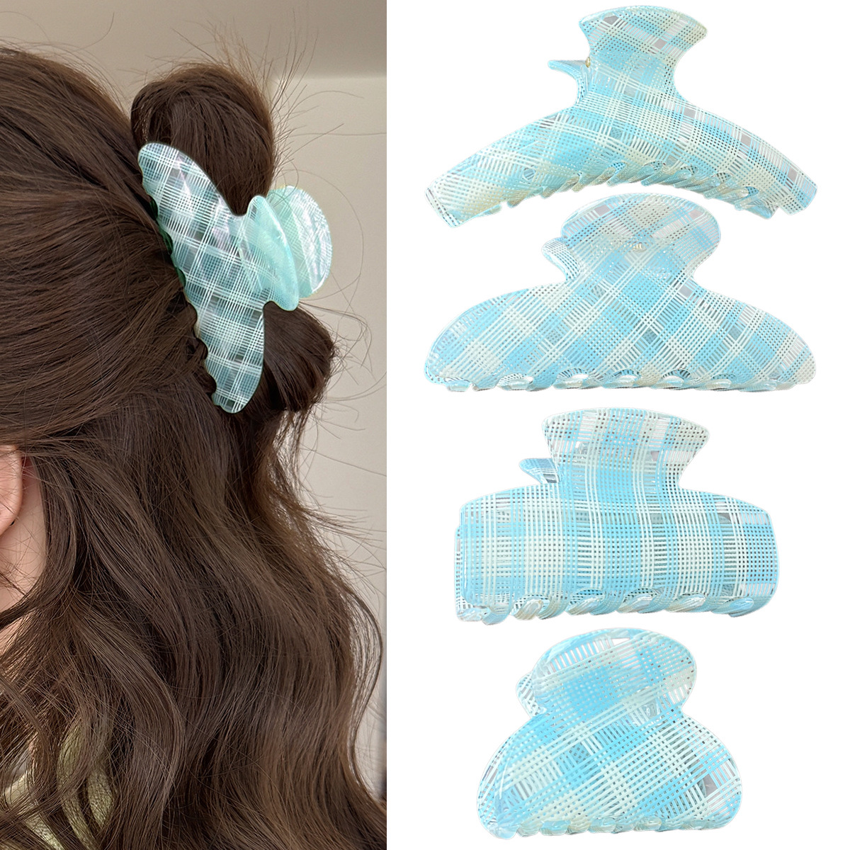 Correa de acético imitación estriado brocas de cabello primavera nuevo disco brocas de cabello pequeño brocas de tiburón fresco brocas de cabello azul adornamiento para el cabello