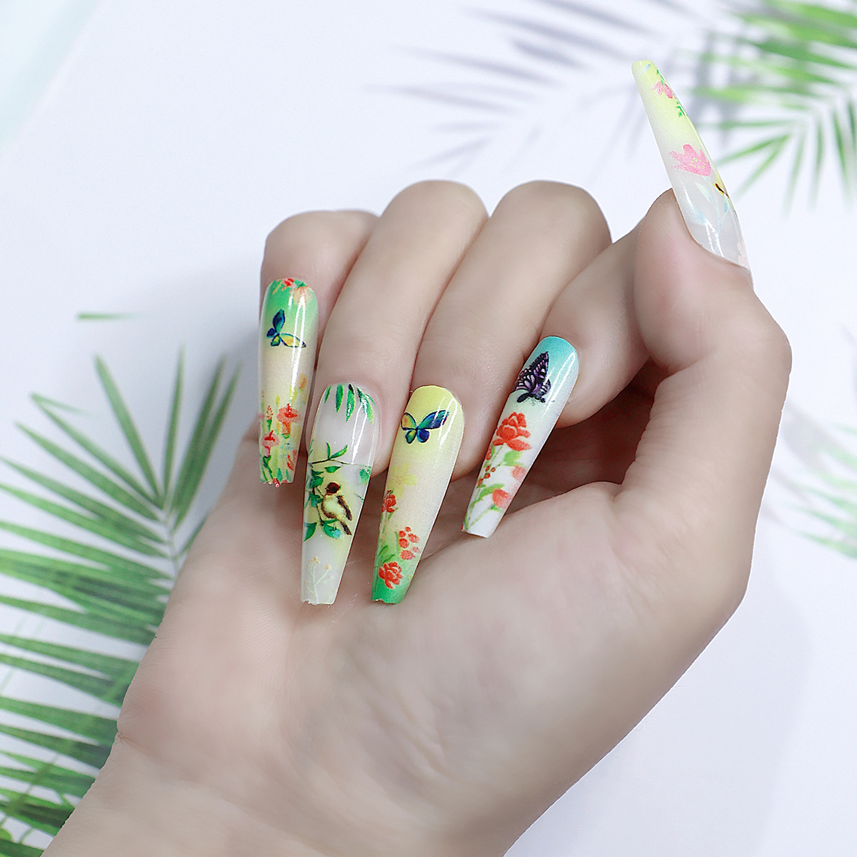 Manicura parche de uñas acabado desgaste desmontable manicura repetida hembra Cabeza Cuadrada extraíble uñas falsas de longitud media