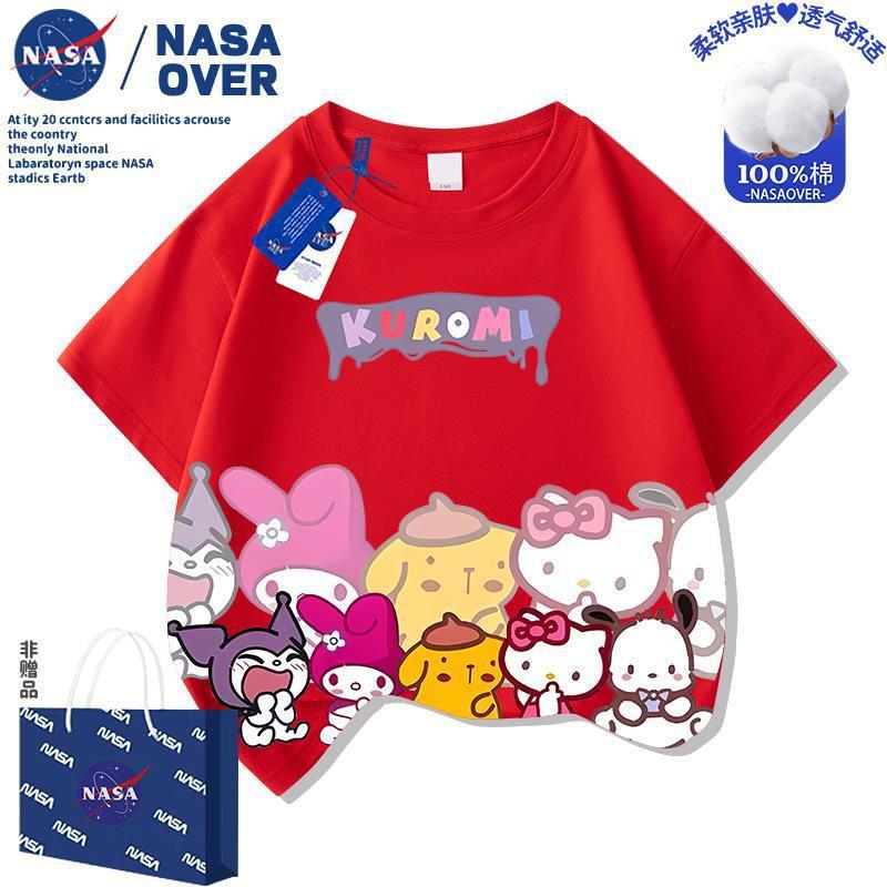 NASA 子供用プリン犬漫画半袖 Tシャツ 2025 新しい女の子夏服中型と大型子供用半袖かわいいトップス|undefined