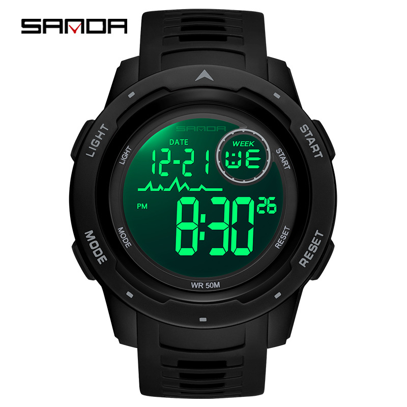 Sanda Boys Outdoor Large Round Sports Men's Multifunctional Trendy Electronic Watch Men's Single Display Electronic Watch