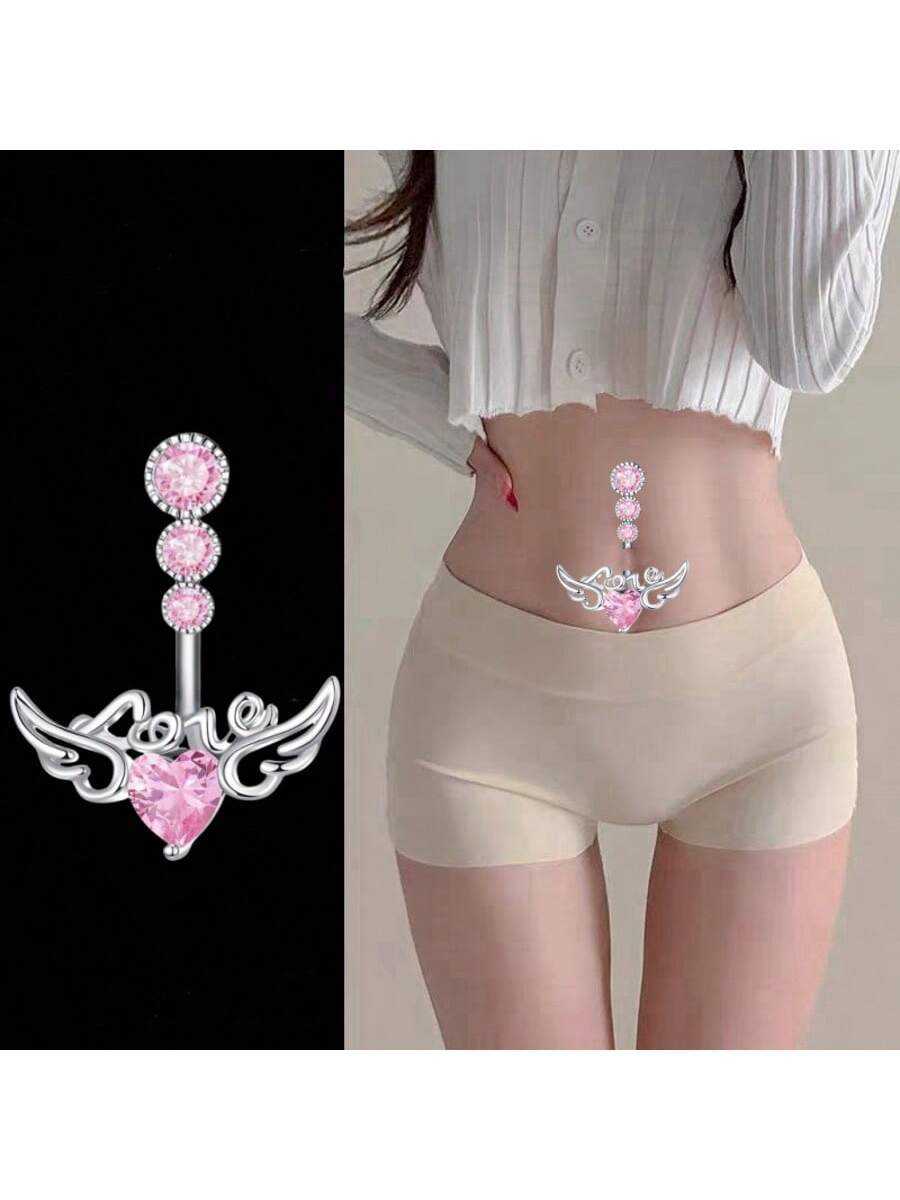Cross-border Belly Button Ring Angel Wings LOVE Letters CZ Zircon Belly Ring Piercing Jewelry Plating Copper detail image 9