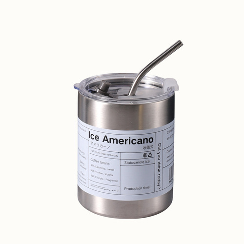 American coffee cup stainless steel cold insulation cup with black portable cup accompanying straw water cup wholesale
