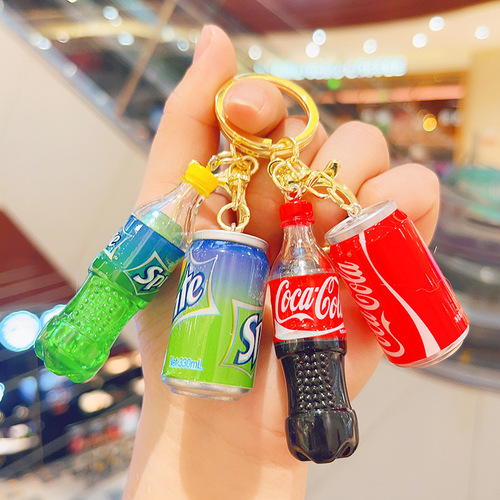 Cartoon Super Simulation Coke Sprite Beverage Bottle Can Couple Bag Car Pendant Small Gift Keychain