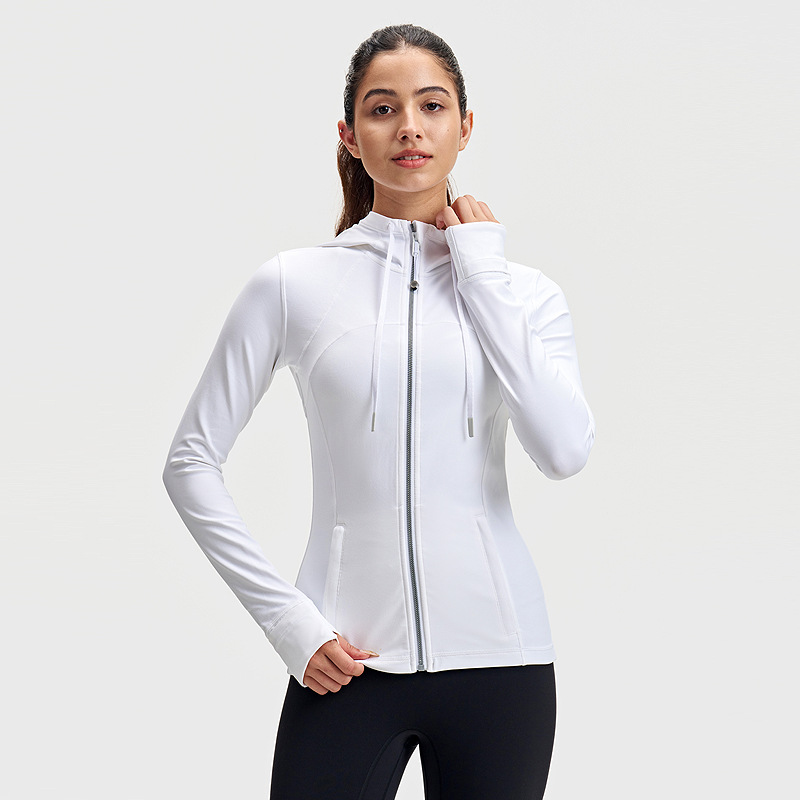 Chaqueta deportiva Lulu para mujer, sudadera con capucha para correr al aire libre, elástica, transpirable, ropa de yoga DF, top con cremallera de manga larga