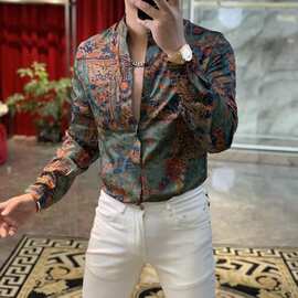 北疆狼唐装男春夏款中式男装水墨画民族风外套长袖高档花扣立领花