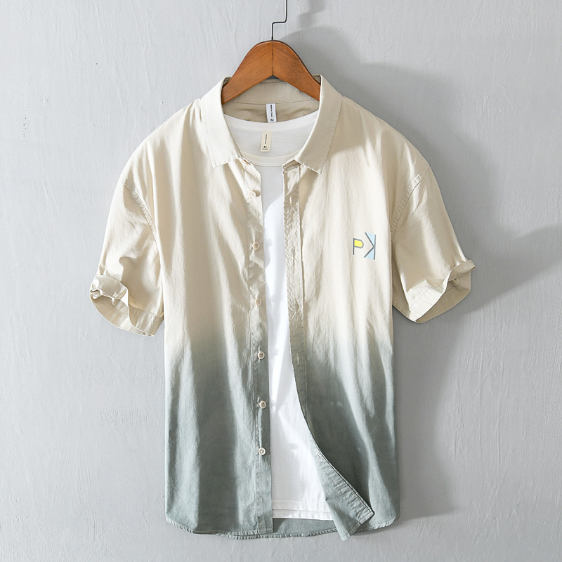 L9816夏の新商品の色合わせシャツ男性半袖上着カジュアル個性グラデーションシャツ男性代理