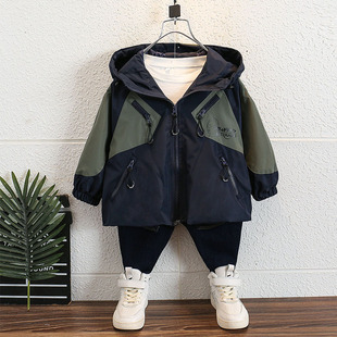 Boys' Work Jackets Spring and Autumn 2025 New Children's Autumn Korean Style Jackets Boys' Trendy Hooded Windbreakers