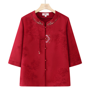 Middle-aged and elderly mother's clothes summer new Chinese style shirt old lady's summer clothes 60-year-old mother's shirt grandma's top