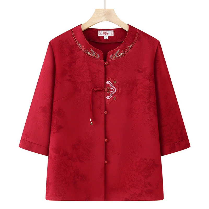 Средние и пожилые мамы наряд Летние новые китайские рубашки Старушка Летние 60-летние мамы рубашки бабушки топ