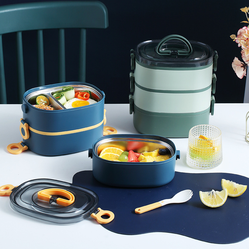 Multi-capa de gran capacidad caja de almuerzo portátil de acero inoxidable 304 barril aislado estudiante de cuello blanco caja de almuerzo vajilla