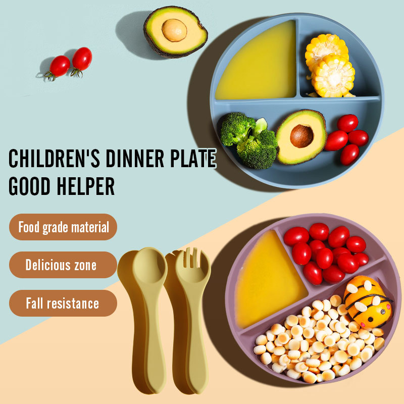 Silicona bebé alimentación ventosa tazón con cuchara y tenedor