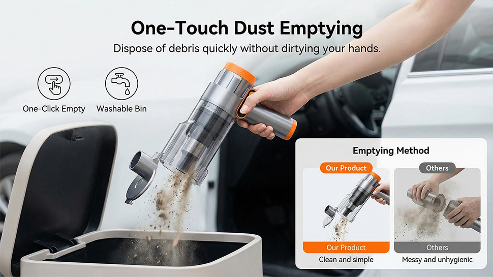 Car Vacuum Cleaner with Super Powerful Suction, Wireless Handheld, Portable, for Car and Home Use, with Blowing and Suction Functions