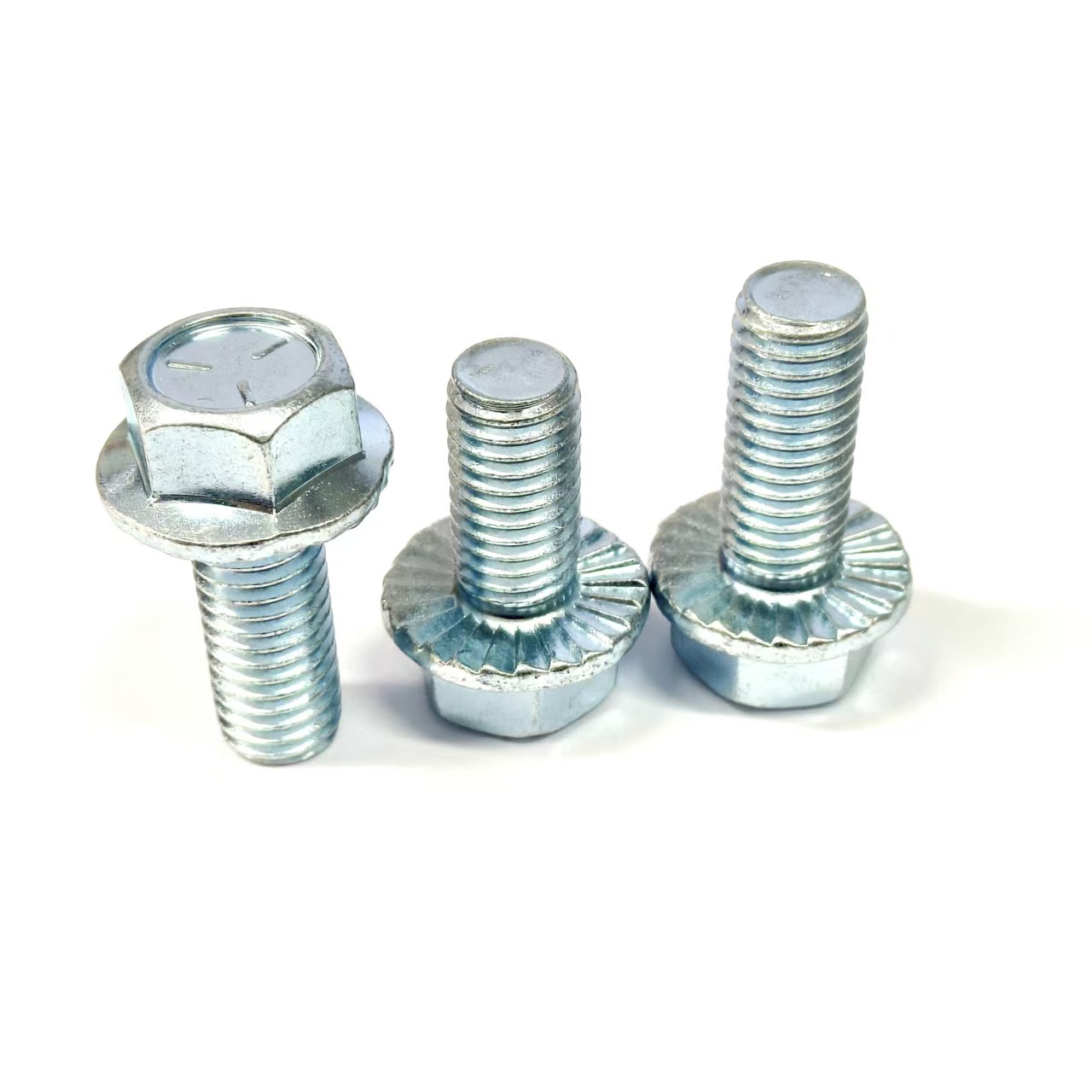 Pernos de brida hexagonal de 5 etapas fabricados en EE. UU. Tornillos de brida de alta resistencia de acero al carbono Tornillos de brida estándar estadounidense de zinc azul y blanco 1/2