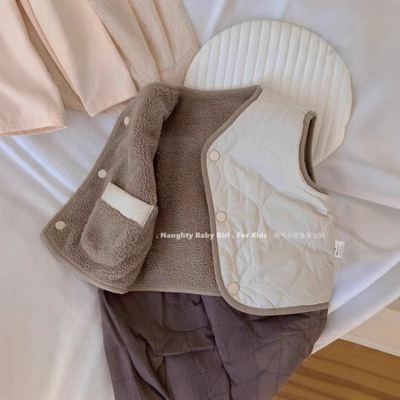 Practical Reversible ~ Korean Style 23 Boys and Girls Vest Vest Baby Quilted Thickeneded Outer Wear Autumn and Winter