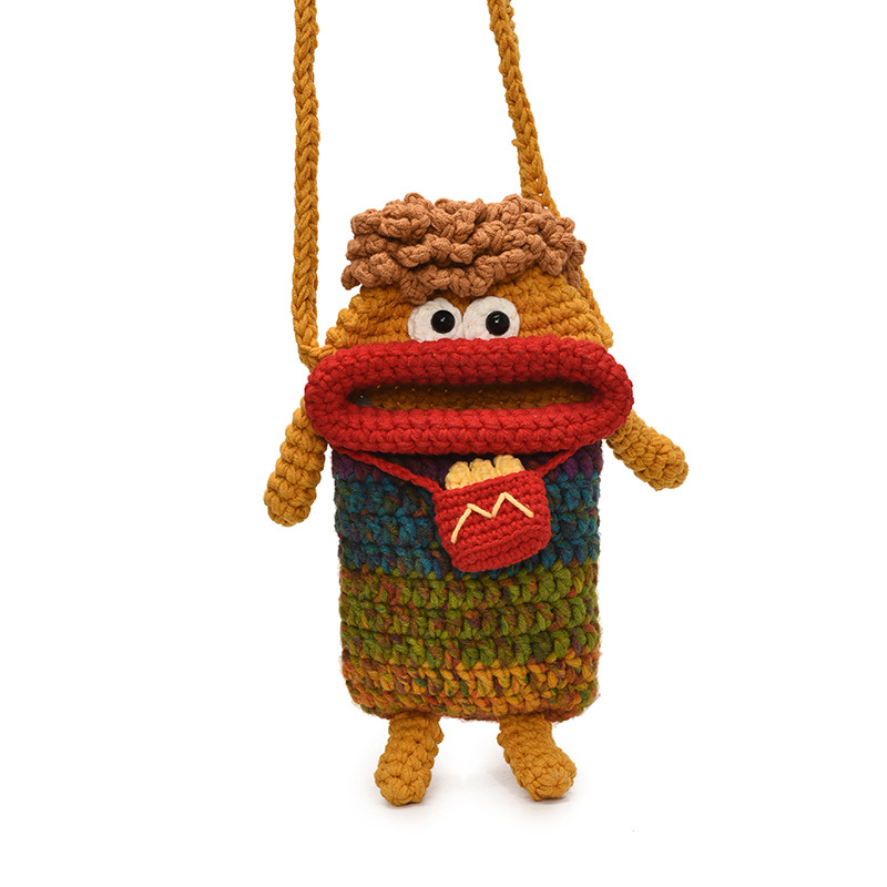 Hochillo tejido a mano bolsa de cambio de color gradiente bonito bonito extraño bebé mochila caricatura adorable patatas fritas bolsos para niños