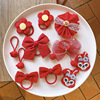 Children's red cloth, hairgrip with bow, hair rope, flowered