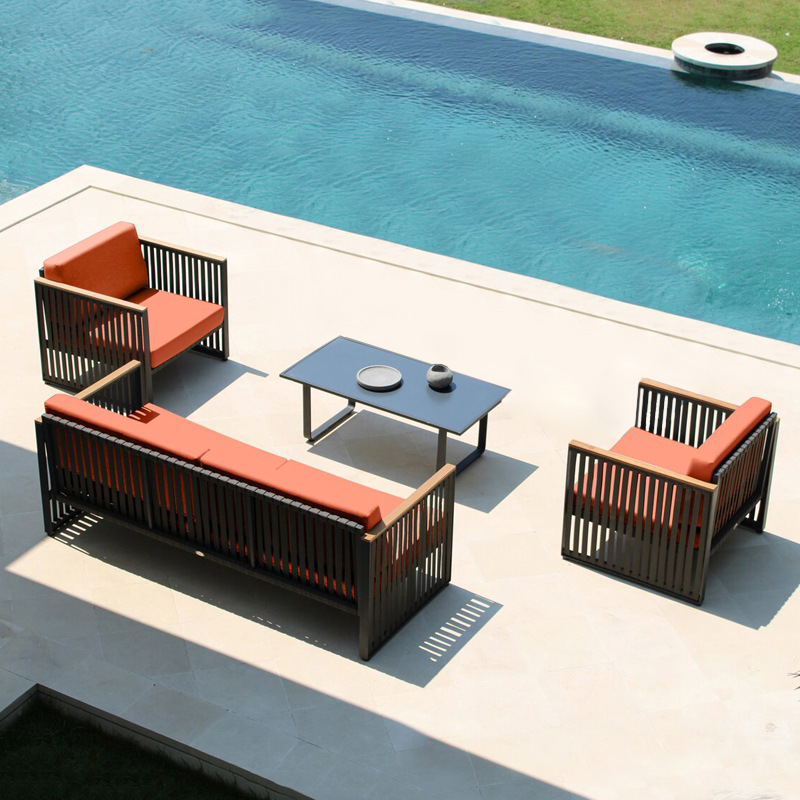 Sofá al aire libre Patio al aire libre Balcón al aire libre Aleación de aluminio Cuerda de teca Tejida Ocio Silla de ratán Muebles de jardín