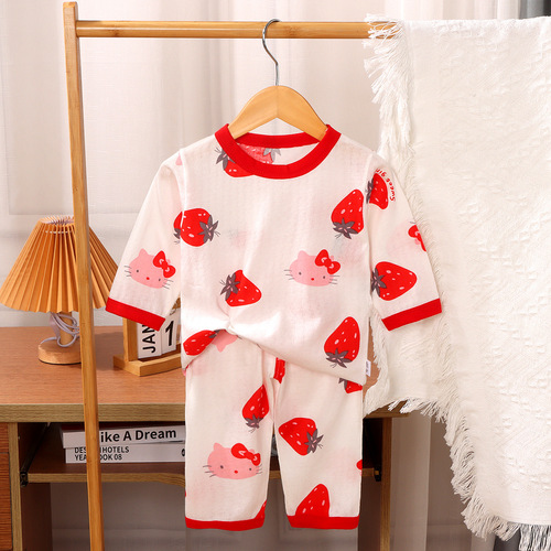 New Summer Children's Home Clothing Pure Cotton Girls' Pajamas Thin Boys' Air Conditioning Clothes Baby Pajama Set Children's Clothing