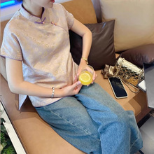 新中式国风宋锦上衣女2025新款夏季别致绝美漂亮高端唐装短袖衬衫