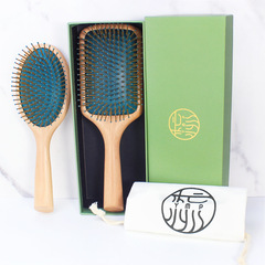 櫸木美發梳子刻字墨綠色橢圓形木柄梳子批發大方形原木跨境美發梳