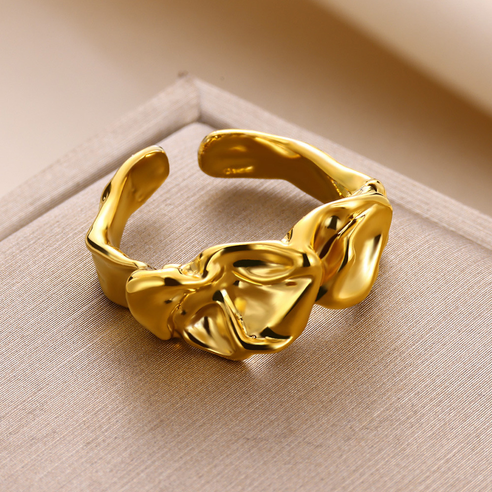 Real Gold Plated Plating Material PVD Coated Real Gold Plated Irregular Solid Color 304 Stainless Steel Elegant Waterproof Non Tarnish Open Rings
