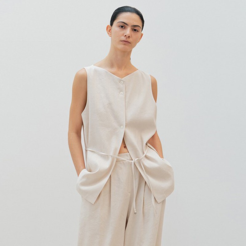 In-Stock Moia Sleeveless Reversible Buttoned Vest for Women, Linen Casual Three-Button Vest with Tie-Up Cardigan