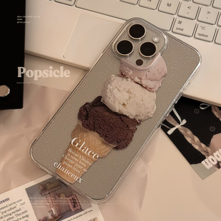 Ins Style Transparent Glitter Phone Case for Apple 16Pro Max 14 Niche Ice Cream iphone15 Soft 11
