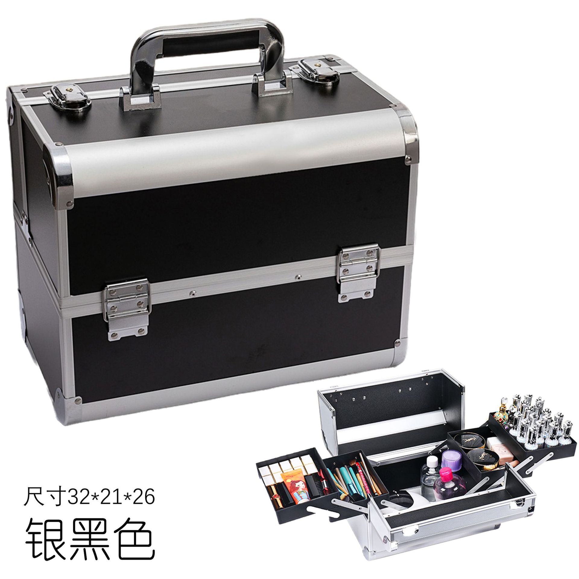 Caja de maquillaje, marco de aluminio portátil, caja de almacenamiento, caja de herramientas de belleza de manicura de pestañas, caja de herramientas de peluquería bordada al por mayor, caja de herramientas portátil image 8