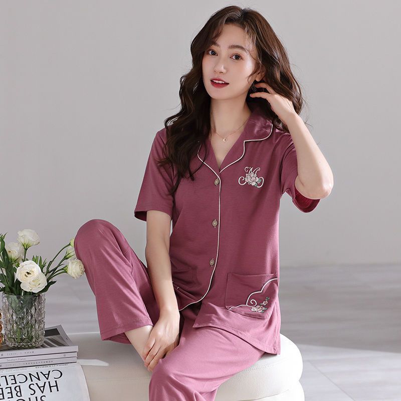 Pajamas de algodón para mujeres verano delgado pantalones de manga corta 2023 nuevo cardigán de verano conjunto de ropa para el hogar