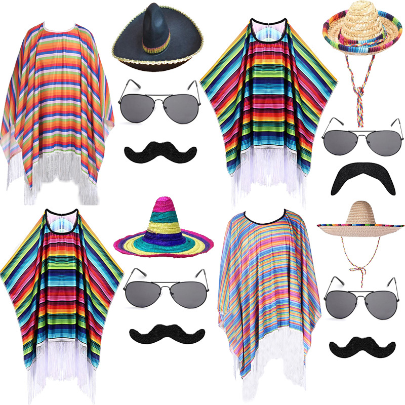 Halloween cloak Mexican shawl cosplay Ball party adult colorful cloak Mexican hat