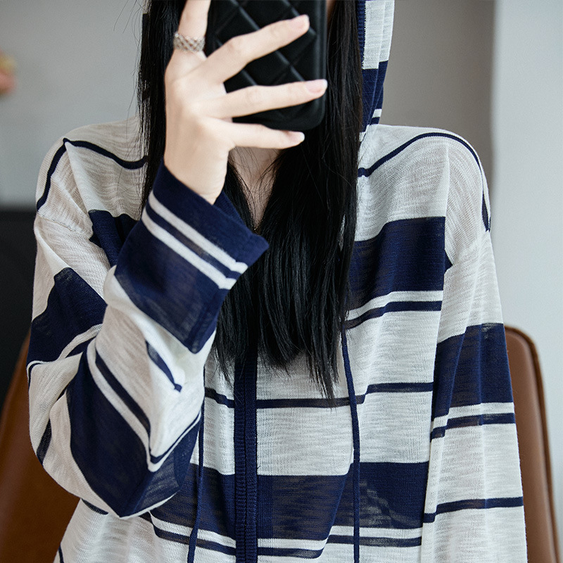 2025早秋新款女装针织衫外套女开衫拼色条纹显瘦长袖上衣女A6884|undefined