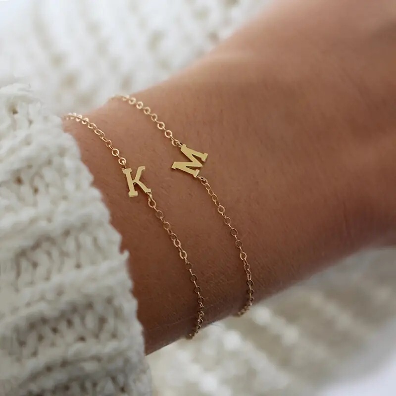 Cross-Border Minimalist Stainless Steel Bracelet with Real Gold Letters, 26 English Letters A-Z, Unisex, Direct Sales from the Manufacturer Cross-Border Minimalist Stainless Steel Bracelet with Real Gold Letters, 26 English Letters A-Z, Unisex, Direct Sales from the Manufacturer