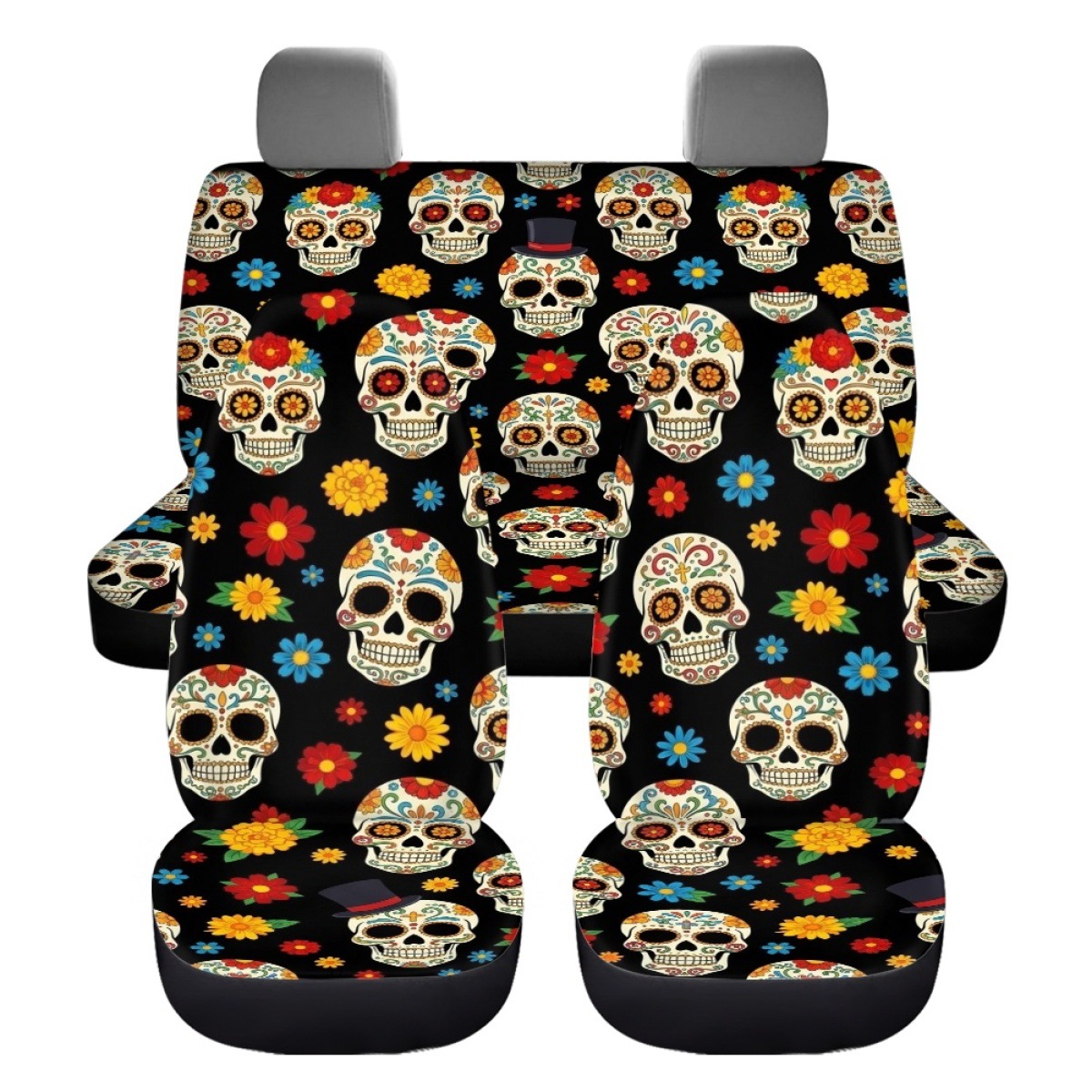 Cross-border Halloween-themed sugar skull pattern custom car seat covers, breathable and universal car seat cushions