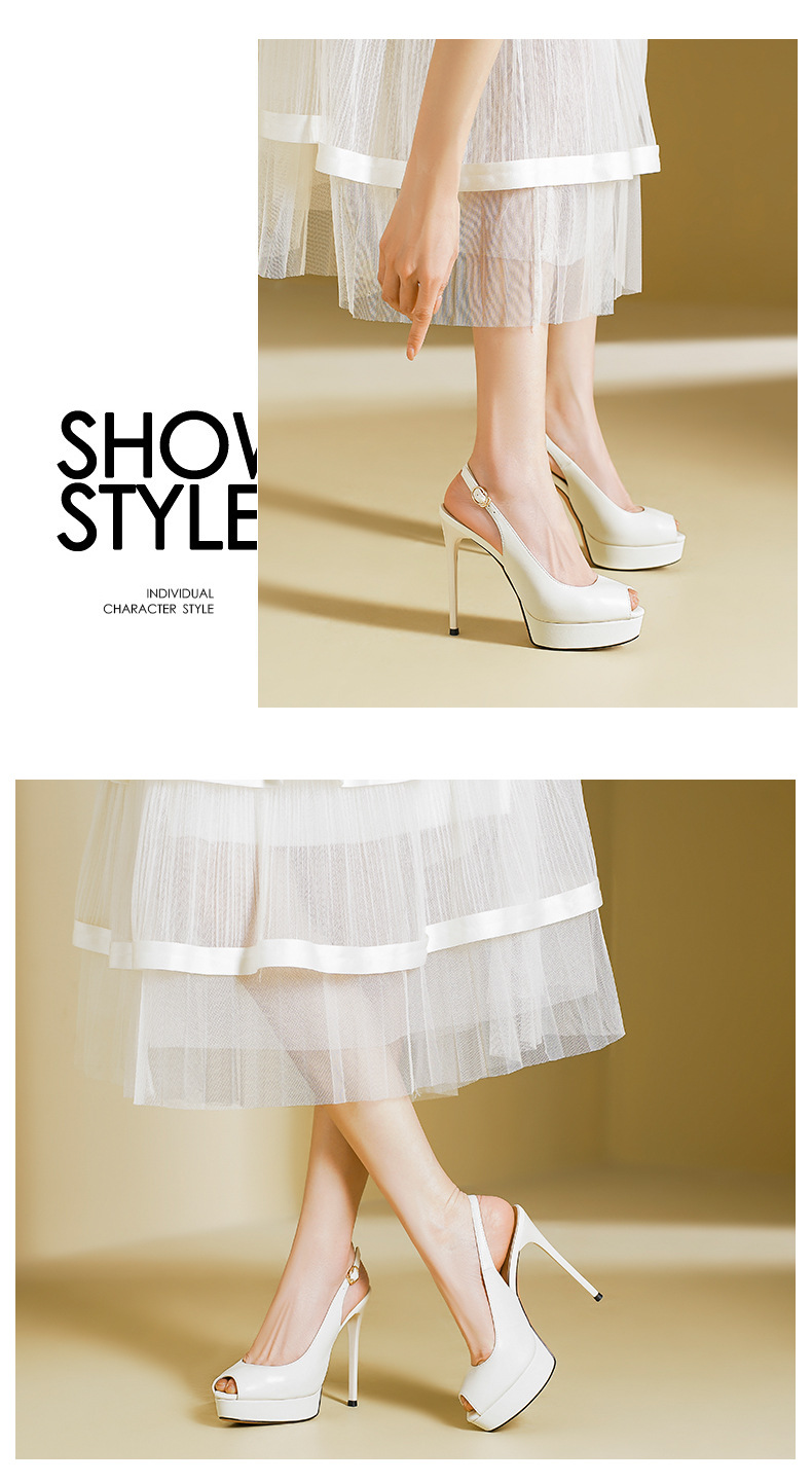 Sandal cao gót nữ mũi nhọn hở mũi, gót siêu cao, đế chống thấm nước — Màu đen chi tiết 6