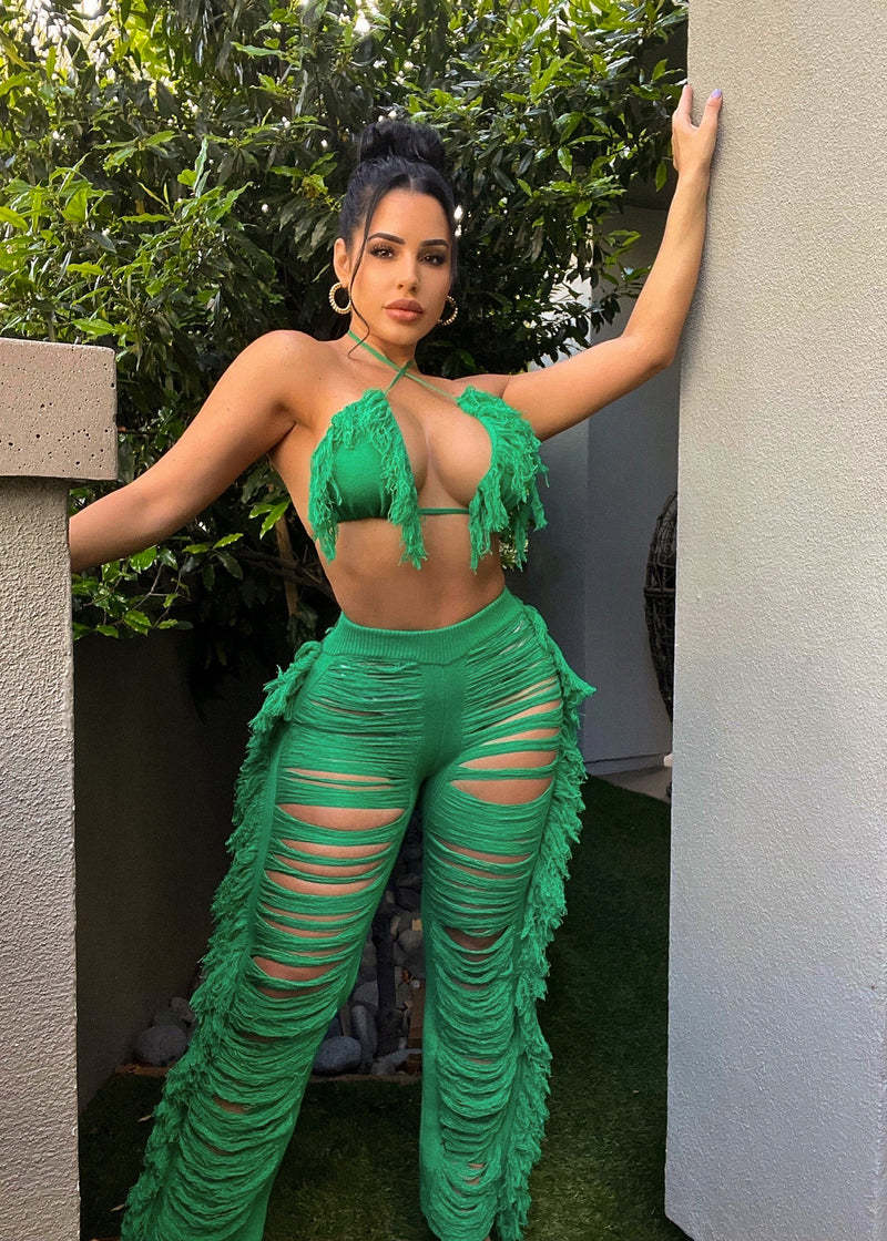 Women's Clothing summer new women's sexy tassel knitted pants suit_voghion.com