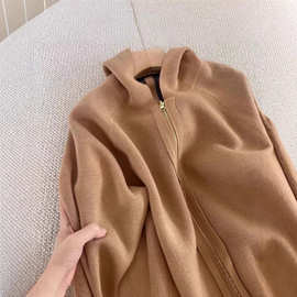 双面穿~深圳南油高端女装欧货格纹羊毛战马拉链连帽开衫外套秋冬