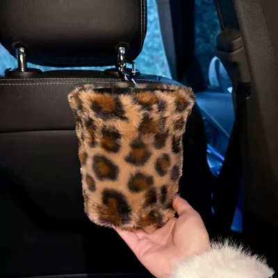 Cute, Beautiful Tissue Hanging Bag – Car tissue box/set - leopard-print-cat-trash-can-blank