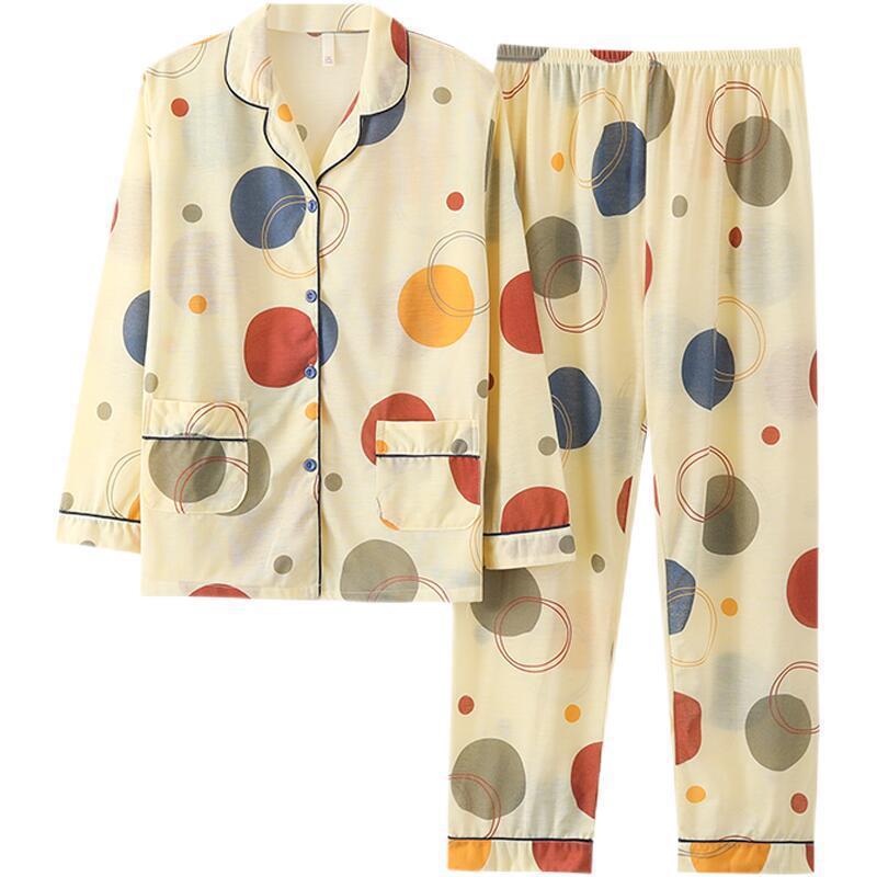 100% pijamas de algodón de primavera y otoño de las mujeres de manga larga suelta más tamaño desgaste del hogar traje de dos piezas desgaste exterior