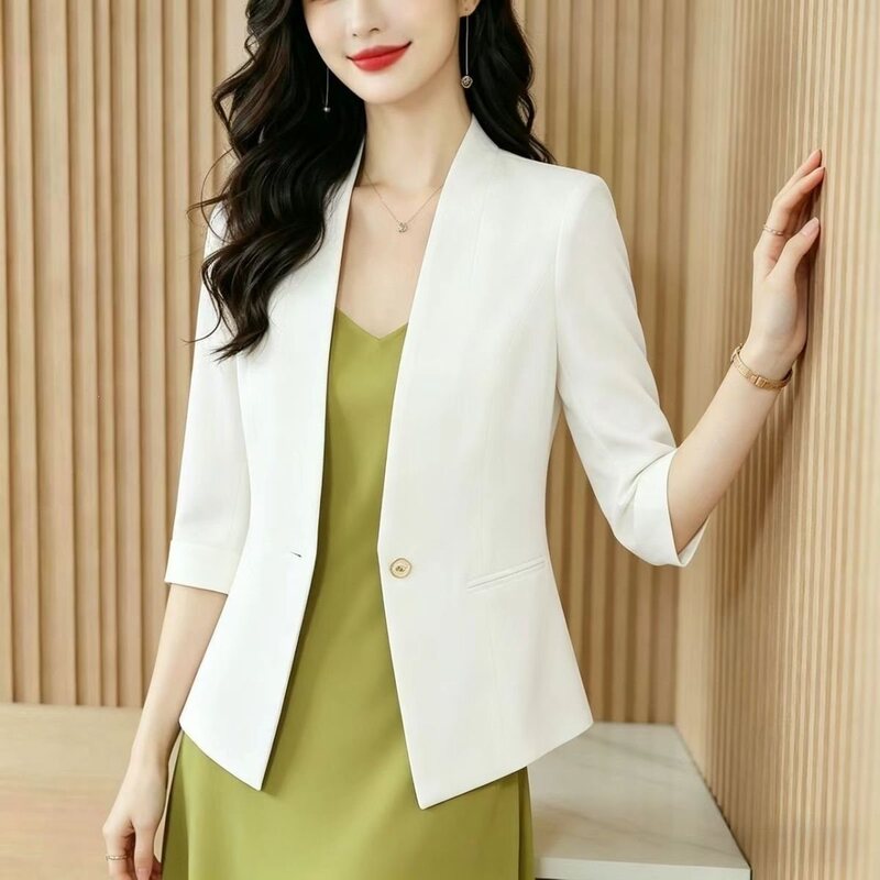 Summer blazer jacket, versatile new top for women, lightweight, three-quarter length, high-end, stylish, slimming, casual blazer
