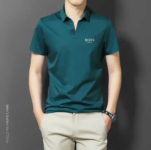 2021代發夏季新款V領短袖T恤夏季T恤男士短袖寬松純色翻領男式T恤