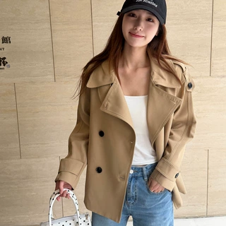 小个子风衣外套女2026春秋新款韩版修身气质双排扣时尚短款风衣女