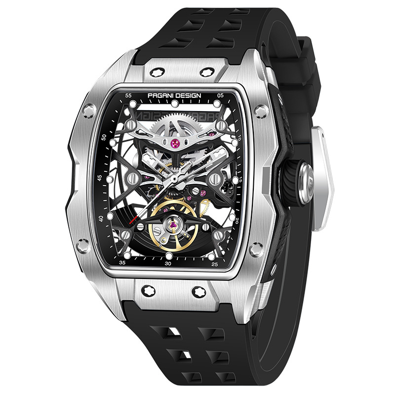 PAGANI DESIGN Bergani Barrel Automático Reloj mecánico para hombre hueco Reloj de pulsera YS018