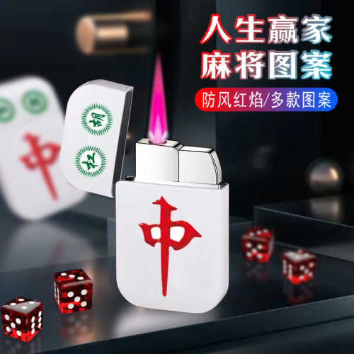 Mahjong lighter creative gas red fire fortune red medium lighter white small INS girl gift