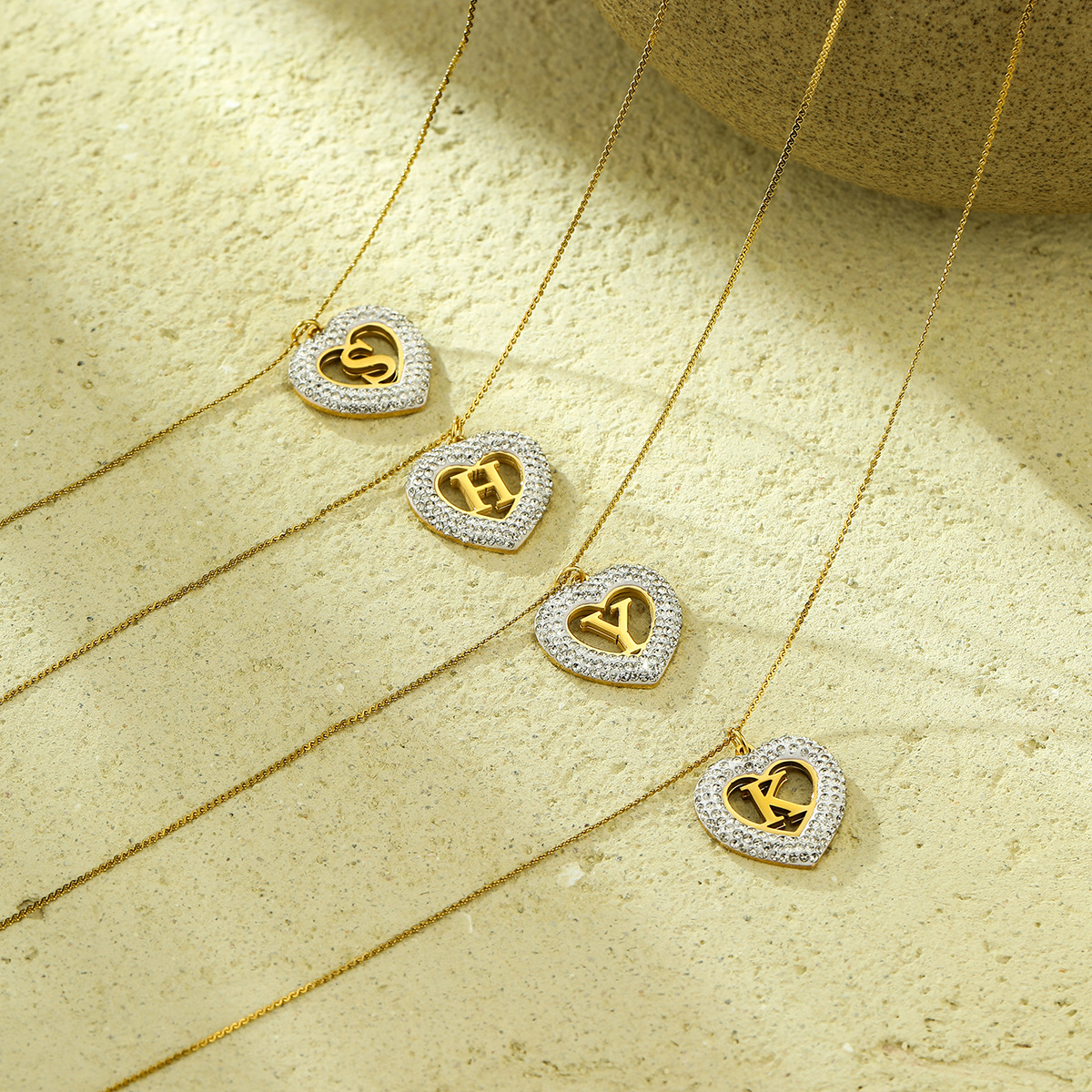 304 Stainless Steel Chain Material Wholesale Jewelry Lady Heart Shape 304 Stainless Steel Zircon Plating Pendant Necklace