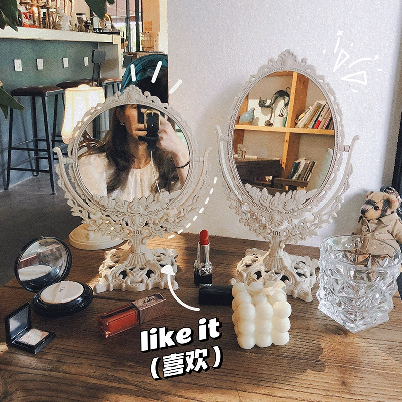 Girl Heart Ins Wind European retro makeup mirror desktop large mirror household rotating princess dressing mirror