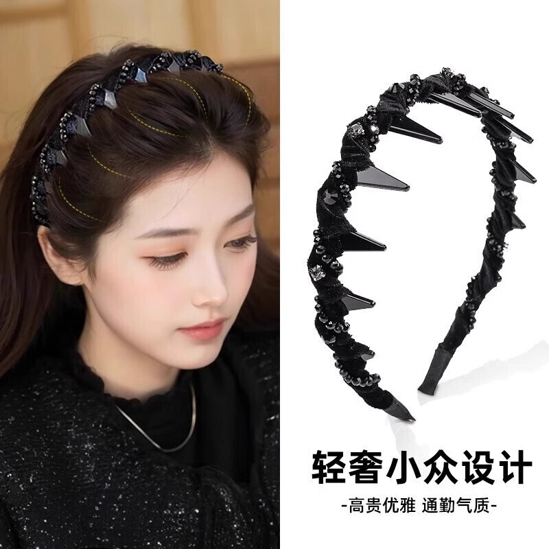 新款气质串珠头箍高级感王妃轻奢发卡发箍法式时尚水晶手工发饰|undefined