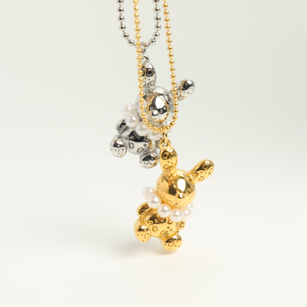 Romantique Exquis En Acier Inoxydable Mignon Lapin Avec Perle Pendentif Collier 18k Or display picture 5