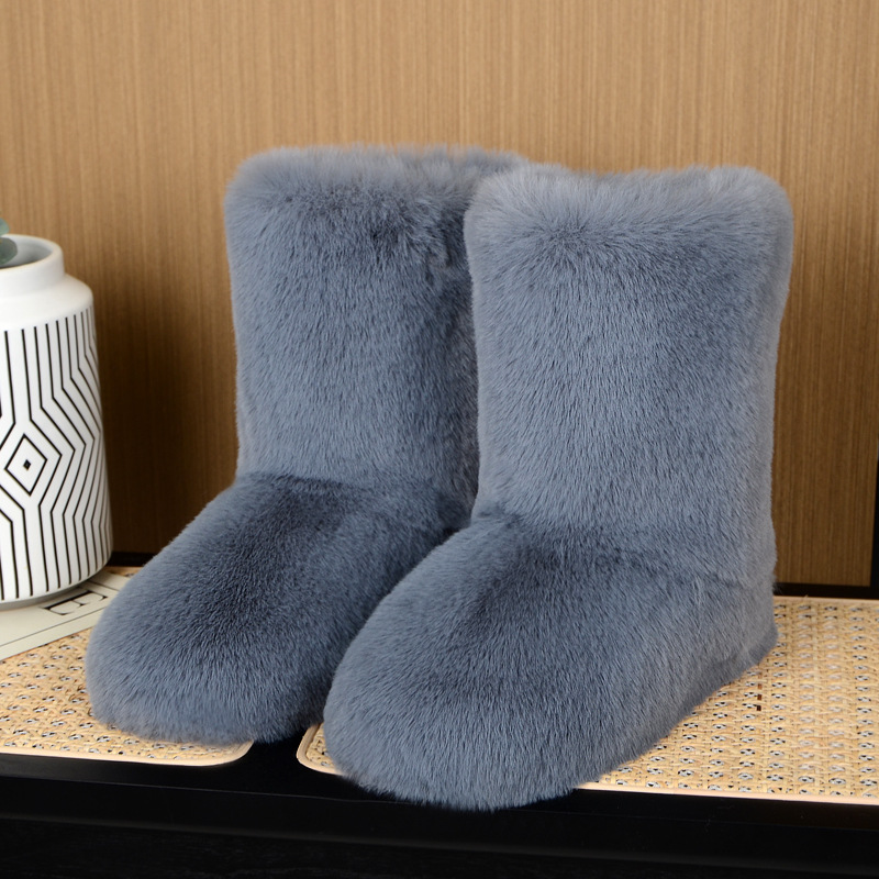 Europa y América nuevas botas de piel de invierno de alta superior casual botas de nieve de piel de conejo de imitación integrado botas de piel caliente